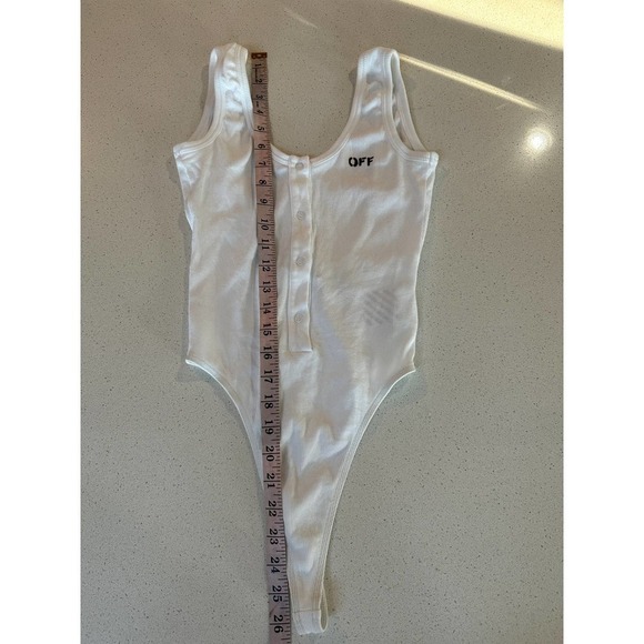 Off-white Open back Printed Ribbed Cotton-blend Jersey Bodysuit - Picture 7 of 12